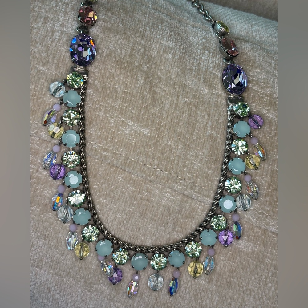 Sorrelli Pink Purple Green Swarovski Crystal Convertible Necklace Silver